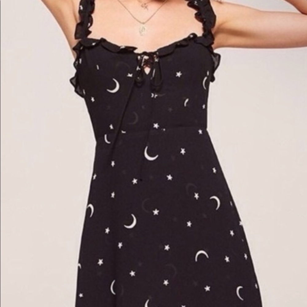 Reformation Black Dress with moons and stars